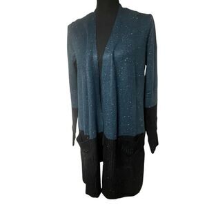 Love Ellie French Blue and Black Speckle Confetti Knit Open Front Cardigan